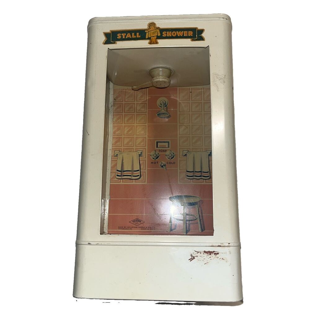 Vintage Wolverine Tin Litho Stall Shower Toy Rare 1950s Doll House Accessory